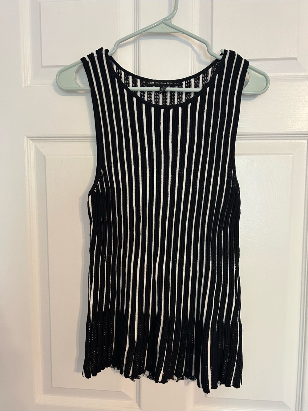 White House Black Market Black and White Vertical Stripe Tank